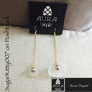 Gray Pearl in White Lilies Dangle Long Chain Earrings Formal or Casual Cute!